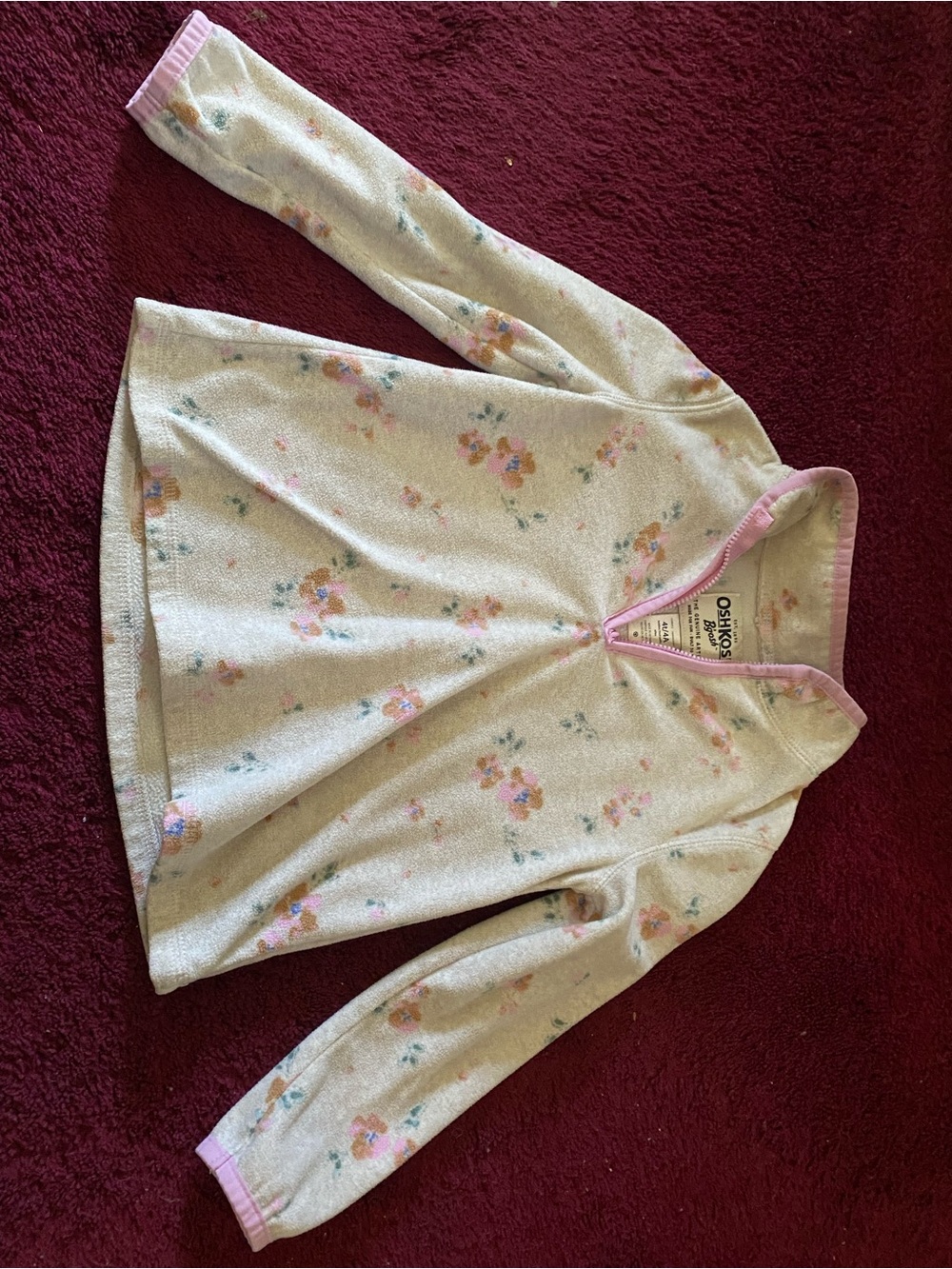 OshKosh B'gosh Cream Floral Zip Pullover with Pink Trim